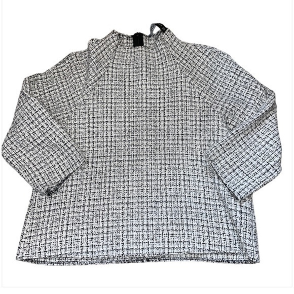 Zara Mock Neck Tweed Blouse